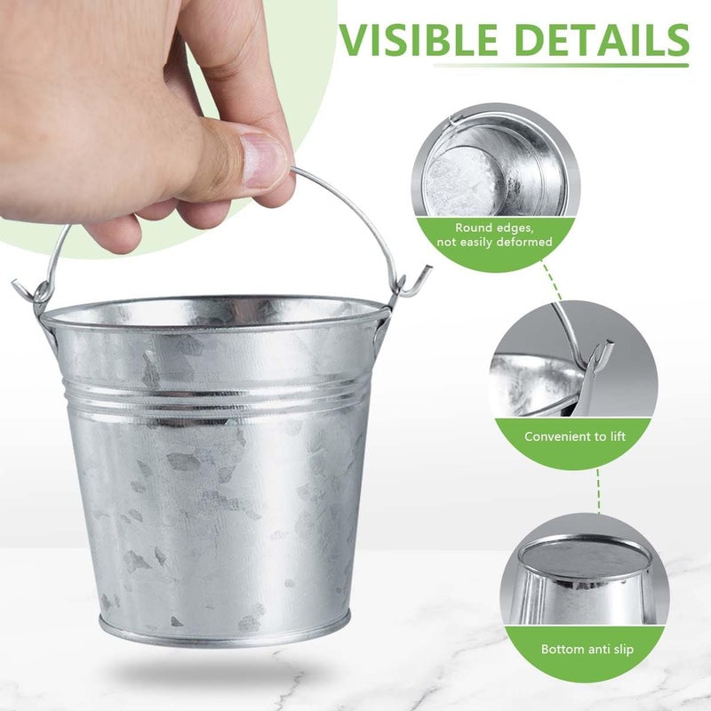 OBTANIM 8 Pack Galvanized Metal Buckets with Handle Ice Pails for Plants, Succulents, Party Favors Organizing, Rustic Home Decor or Classrooms Pencil Storage (5 x 3.5 inch) - Image 3
